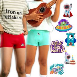 THE COVER UP PROJECT Modal Knit Pack Of 2 Solid Boxers With Space Theme Iron Prints - Red & Light Blue-image-26