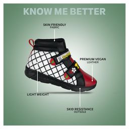 Hopits Checked & Goal Text Applique Detailed Sneakers With Velcro Closure - Red image 3
