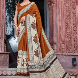 Mitera Floral Silk Blend Bagru Saree-image-95
