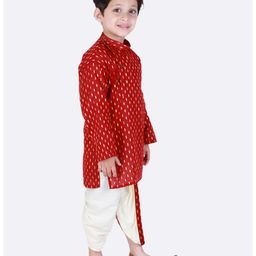 Superminis Full Sleeves Self Design Kurta & Dhoti Set - Red & White image 4