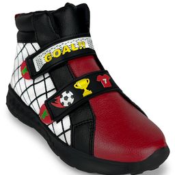 Hopits Checked & Goal Text Applique Detailed Sneakers With Velcro Closure - Red image 4