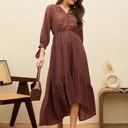 SASSAFRAS Polka Dot Print Georgette Maxi Dress-image-25