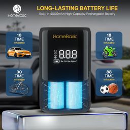 HOMEBASIC Air Master Cordless Tyre Inflator Air Pump for Car & Bikes| Upto 150 PSI, Rechargeable 4000mAh Battery, Digital Display, Preset Modes, Auto Shut-Off, Multiple Nozzles, Flashlight & Powerbank image 4