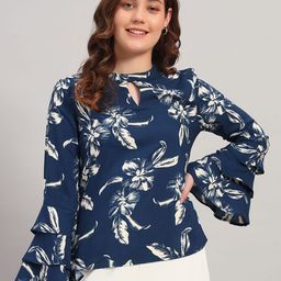 N1F FASHION Floral Print Choker Neck Flared Sleeves Satin Shirt Style Top-image-53