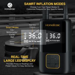 HOMEBASIC Air Master Cordless Tyre Inflator Air Pump for Car & Bikes| Upto 150 PSI, Rechargeable 4000mAh Battery, Digital Display, Preset Modes, Auto Shut-Off, Multiple Nozzles, Flashlight & Powerbank image 5