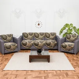 Aura Brown & Black Printed 5 Seater Sofa Cover-image-94