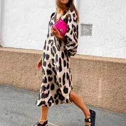 all about you Animal Printed Slits Detail Sheath Midi Dress-image-79
