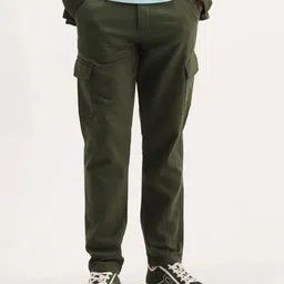 RARE RABBIT Men Tailored Regular Fit Mid-Rise Flat-Front Cotton Cargos-image-0
