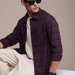 WROGN Oversized Checked Drop-Shoulder Sleeves Casual Shirt-image-27