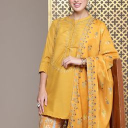 House of Pataudi Women Floral Embroidered Regular Jashn Kurti With Palazzos & Dupatta-55
