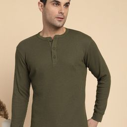 Alan Jones Men Self Design Henley Neck T-shirt-image-4