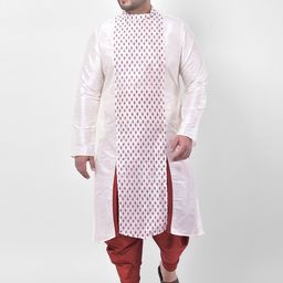 DEYANN PLUS Men Off White Ethnic Motifs Printed Kurta-image-97