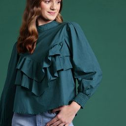 DressBerry Puff Sleeve Ruffled Cotton Top-image-80