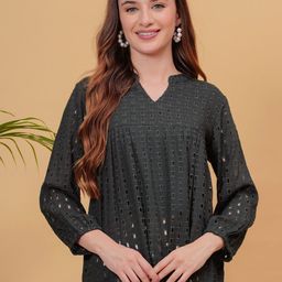kipek Floral Print Mandarin Collar Top-image-80