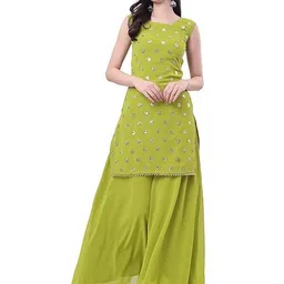 PARROT CREATION Women Ethnic Motifs Embroidered Regular Sequinned Kurti with Palazzos & With Dupatta image 3