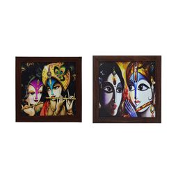 eCraftIndia Multicoloured Set of 2 Lord Radha Krishna UV Wall Art-12