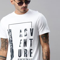 Roadster Men White  Black Printed Pure Cotton T-shirt-image-53