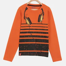 3PIN Boys Orange  Black Printed Pure Cotton T-shirt-image-90
