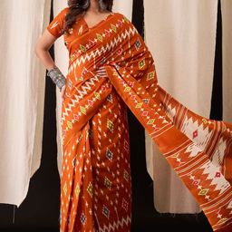 Anouk Ethnic Motifs Printed Pure Cotton Ikat Saree-picture-56