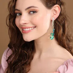 Priyaasi Gold-Plated Heart Shaped Crystals Studded Drop Earrings-22