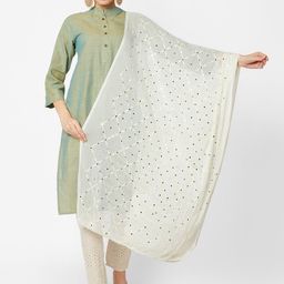 Dupatta Bazaar Off White Ethnic Motifs Embroidered Dupatta with Mirror Work-9