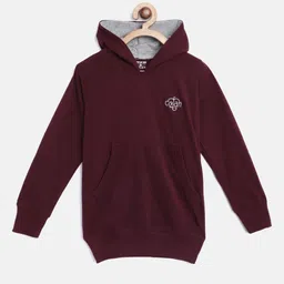 CHIMPRALA Kids Burgundy Pure Cotton Solid Hooded Sweatshirt-picture-44