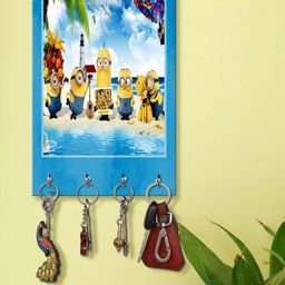 999Store Blue & Yellow Minions Cartoon Printed Key Holder With 4 Hooks-image-27