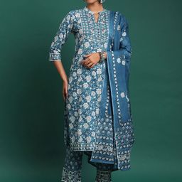Sangria Printed Pure Cotton Straight Kurta Sets-26