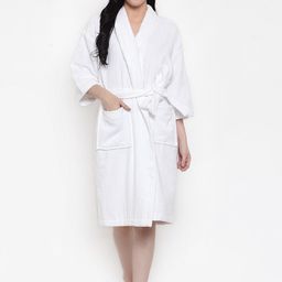 MYTRIDENT Women White Solid Bliss Medium Bath Robe-9