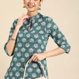 Anouk Floral Striped Printed Pure Cotton Kurta-image-3