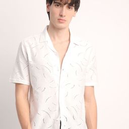 Voroxy Men Smart Cuban Collar Textured Polycotton Casual Shirt-image-93