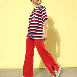 DILLINGER Striped Oversized Drop-Shoulder Sleeves Pure Cotton T-shirt-image-93