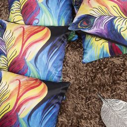 HOUZZCODE Blue & Yellow Set of 5 Ethnic Motifs Square Cushion Covers-46