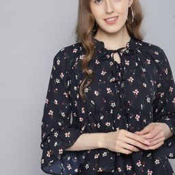 Tokyo Talkies Women Navy Blue Printed Empire Top-image-8