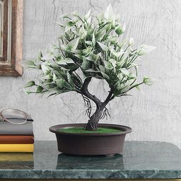 FOLIYAJ Green & Brown Artificial Y-Shape Bonsai Tree In Oval-Shaped Pot-picture-55