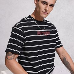 WROGN Striped Drop-Shoulder Sleeves Pure Cotton T-shirt-image-93