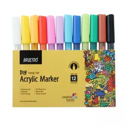 BRUSTRO Fine Acrylic Marker Ink Color Assorted 0.8  mm, (Pack of 12)-38