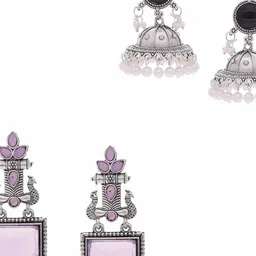 Anouk Set Of 2 Silver-Plated Artificial Stones and Beaded Contemporary Drop Earrings image 3