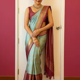 VILLE FASHION Woven Design Zari Kanjeevaram Saree-36