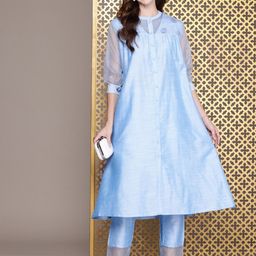 House of Pataudi Regular Thread Work Jashn Kurta With Trousers-image-42