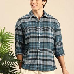 Mast & Harbour Checked Drop-Shoulder Sleeves Oversized Fit Knitted Casual Shirt-image-55