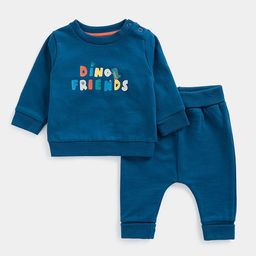 mothercare Boys Dino History Printed Long Sleeves Pure Cotton Sweatshirt With Jogger Set-58