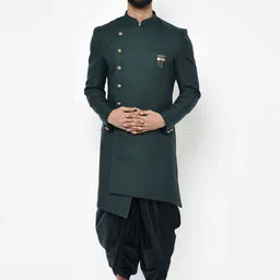 KISAH Men Green Solid Cotton Sherwani Set-39