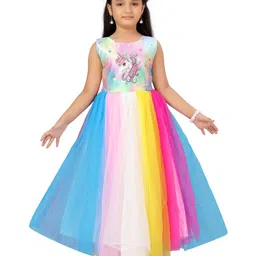 BAESD Girls Unicorn Graphic Printed Gathered Round Neck Gown Maxi Dress-picture-25