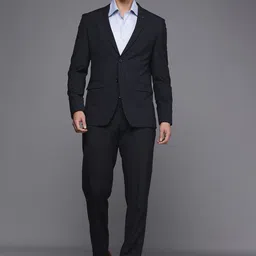 Louis Philippe Men Navy Blue & Grey Slim Fit Striped Single-Breasted Formal Suit-image-46
