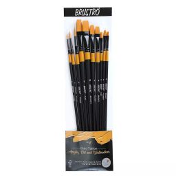 BRUSTRO Gold Taklon Brushes Plastic Synthetic Golden Black, (Pack of 10)-21