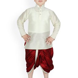 SG YUVRAJ Boys Cream-Coloured Solid Kurta with Dhoti Pants-13