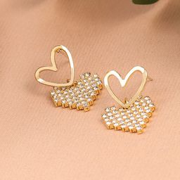 KRENOZ Gold-Plated Crystals Studded Heart Shaped Drop Earrings-52