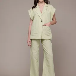 Label Ritu Kumar Coton Linen Top With Trousers-image-49