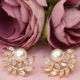 MEIRA JEWELLERY Artificial Stones Studded & Pearls Beaded Leaf Shaped Studs-picture-37